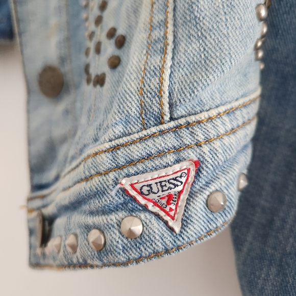 GUESS STUDDED VINTAGE DENIM JACKET SIZE XS - Picture 3 of 14